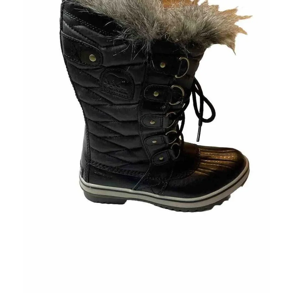 SOREL Tofino II Faux Fur Lined Waterproof Women's Boots Black Lace Up Sz 5.5 NEW